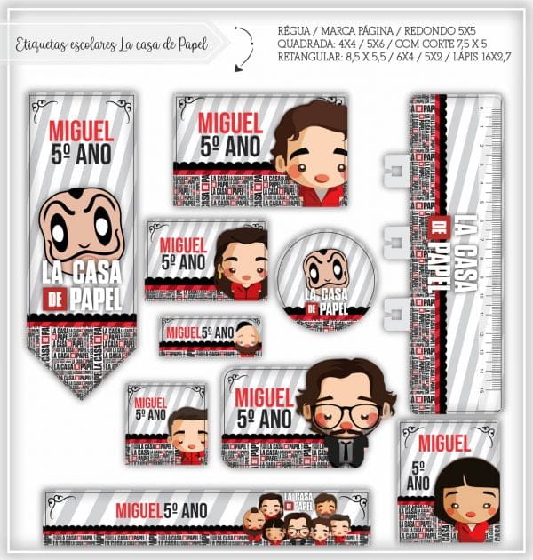 Etiqueta Escolar Tema La Casa de Papel - Arquivo Digital