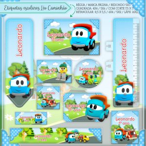 Etiqueta Escolar Tema Léo e o Caminhão - Arquivo Digital