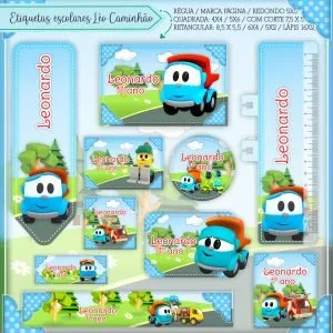 Etiqueta Escolar Tema Léo e o Caminhão - Arquivo Digital 35 Etiqueta Escolar Tema Léo e o Caminhão - Arquivo Digital