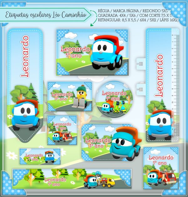 Etiqueta Escolar Tema Léo e o Caminhão - Arquivo Digital