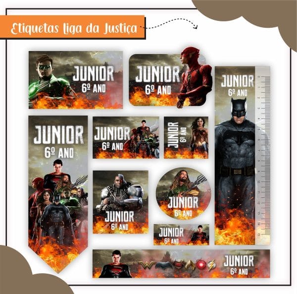 Etiqueta Escolar Tema Liga da Justiça - Arquivo Digital