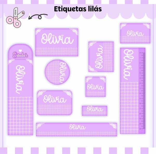 Etiqueta Escolar Tema Lilás - Arquivo Digital