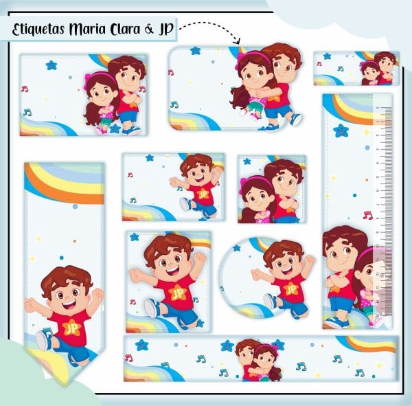 Etiqueta Escolar Tema Maria Clara e JP Menino - Digital