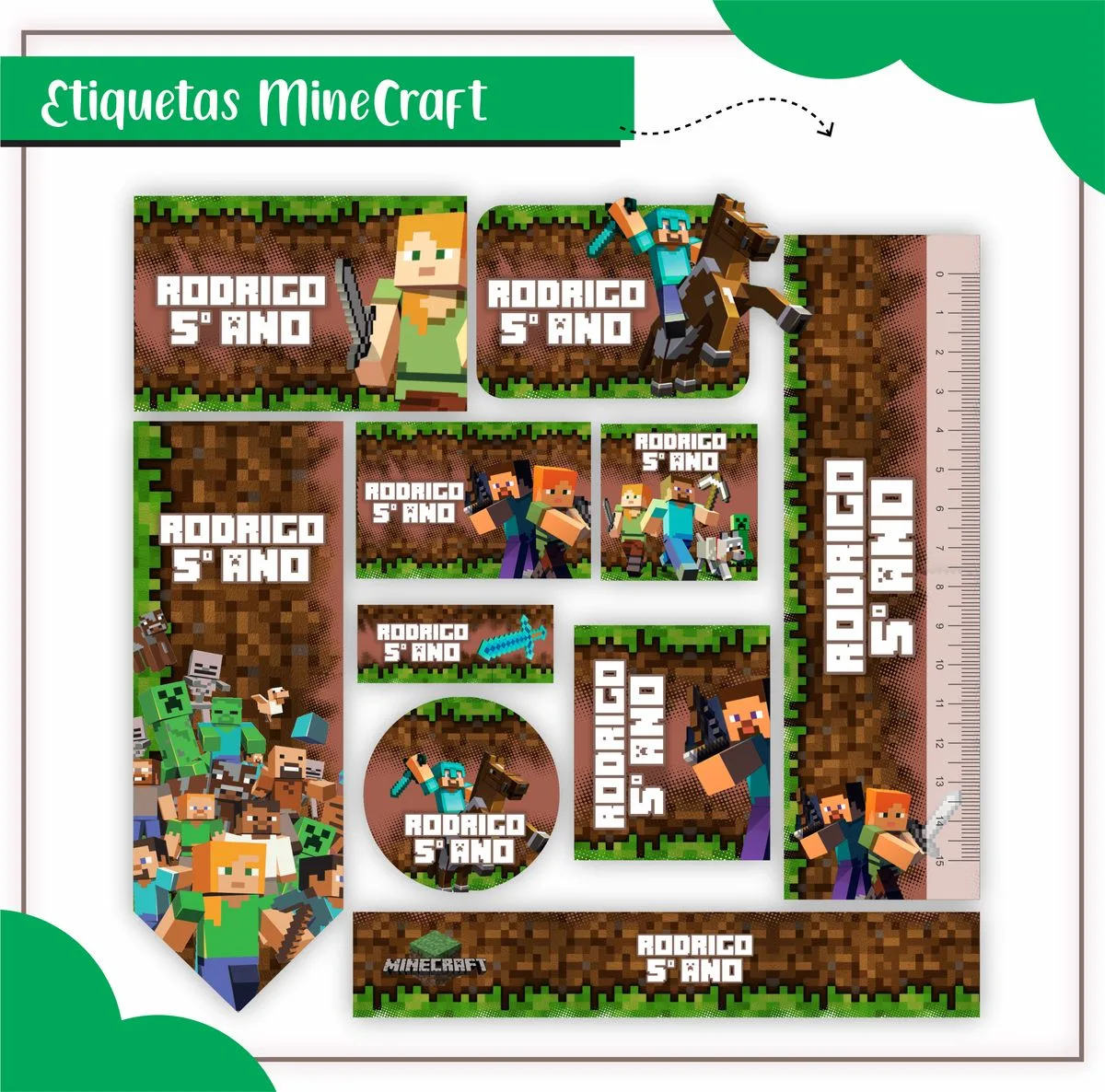 Etiqueta Escolar Tema Minecraft - Arquivo Digital 1 Etiqueta Escolar Tema Minecraft Arquivo Digital