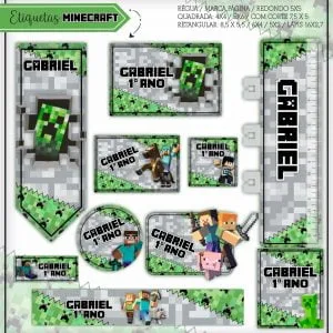 Etiqueta Escolar Tema Minecraft Verde - Arquivo Digital 2 Etiqueta Escolar Tema Minecraft Verde Arquivo Digital