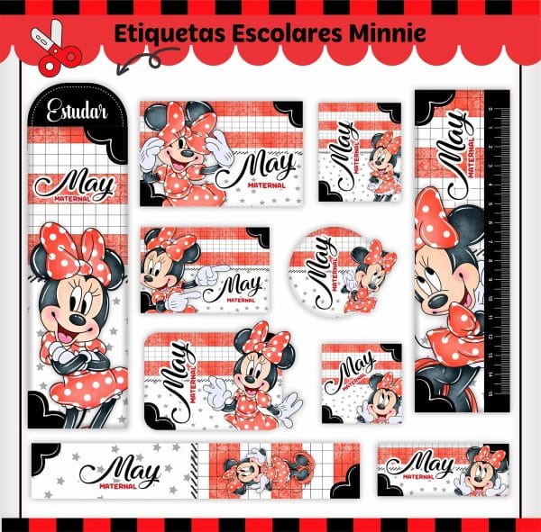 Etiqueta Escolar Tema Minnie - Arquivo Digital