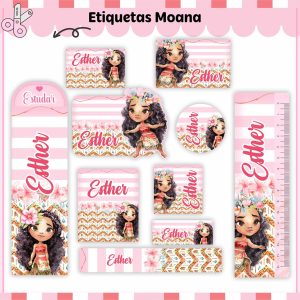 Etiqueta Escolar Tema Moana - Arquivo Digital