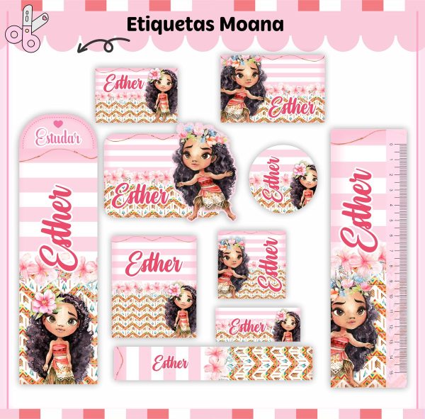 Etiqueta Escolar Tema Moana - Arquivo Digital