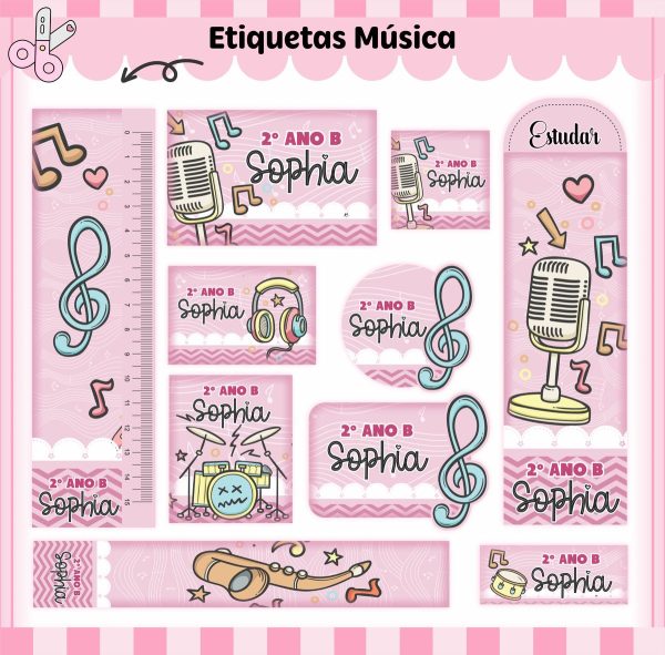 Etiqueta Escolar Tema Música Menina - Arquivo Digital