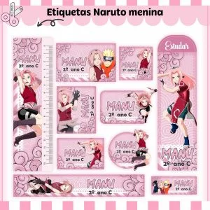 Etiqueta Escolar Tema Naruto Menina - Arquivo Digital 6 Etiqueta Escolar Tema Naruto Menina - Arquivo Digital