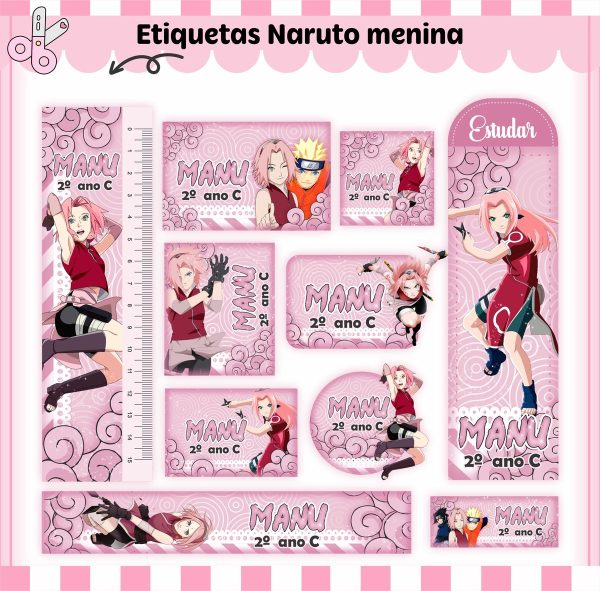 Etiqueta Escolar Tema Naruto Menina - Arquivo Digital
