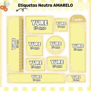 Etiqueta Escolar Tema Neutro Amarelo - Arquivo Digital