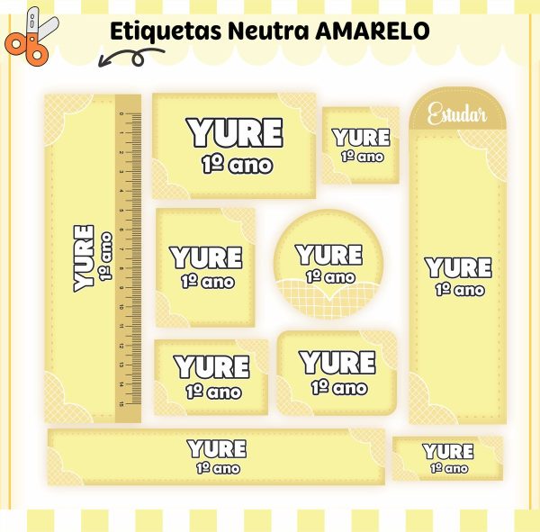 Etiqueta Escolar Tema Neutro Amarelo - Arquivo Digital