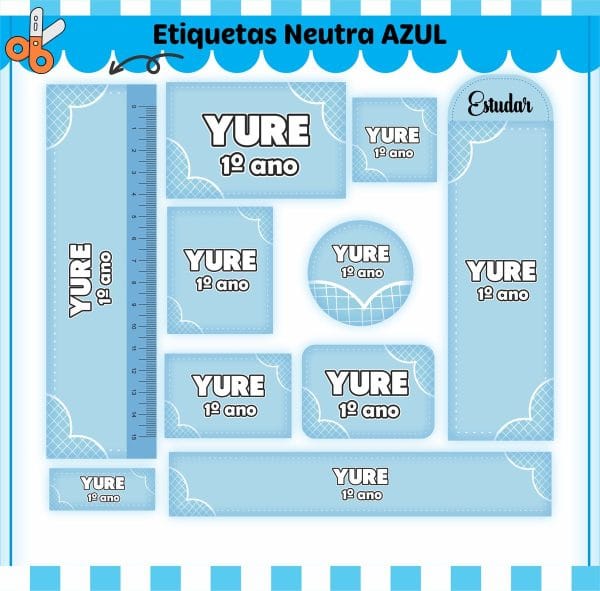 Etiqueta Escolar Tema Neutro Azul - Arquivo Digital