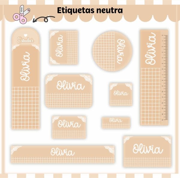 Etiqueta Escolar Tema Neutro Bege - Arquivo Digital