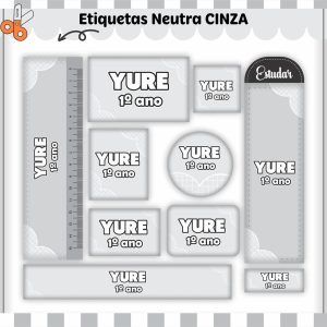 Etiqueta Escolar Tema Neutro Cinza - Arquivo Digital