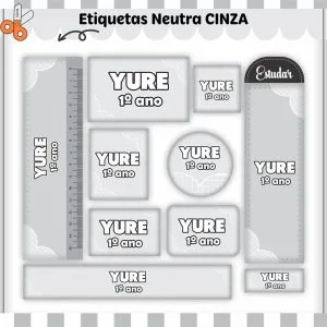 Etiqueta Escolar Tema Neutro Cinza - Arquivo Digital