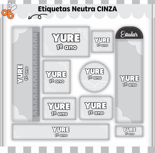 Etiqueta Escolar Tema Neutro Cinza - Arquivo Digital