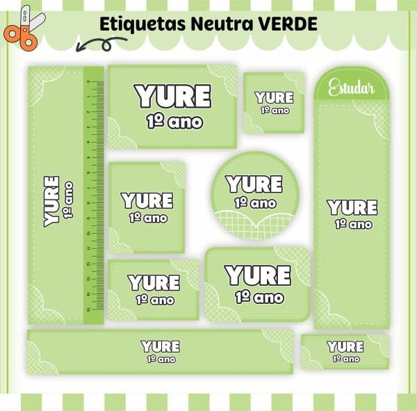 Etiqueta Escolar Tema Neutro Verde - Arquivo Digital