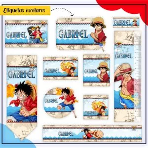 Etiqueta Escolar Tema One Piece - Arquivo Digital