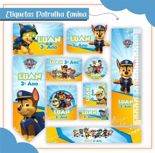 Etiqueta Escolar Tema Patrulha Canina - Arquivo Digital