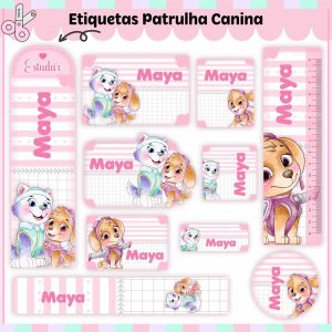 Etiqueta Escolar Tema Patrulha Canina Menina V2 - Digital