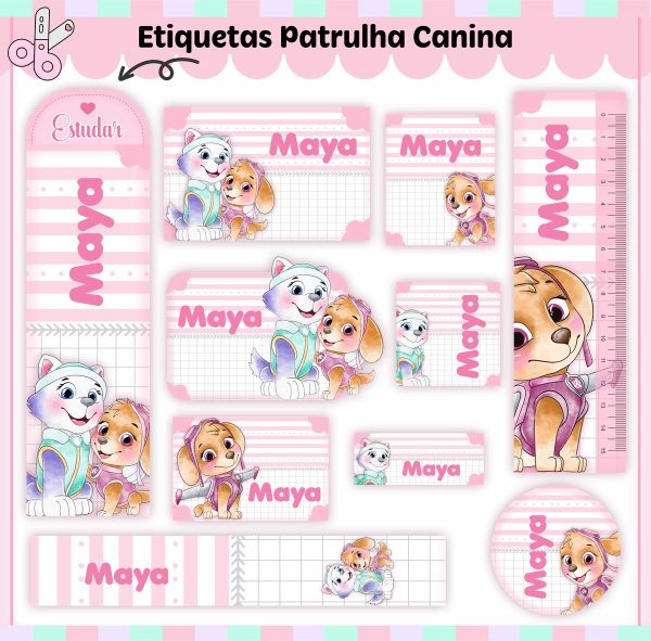Etiqueta Escolar Tema Patrulha Canina Menina V2 - Digital