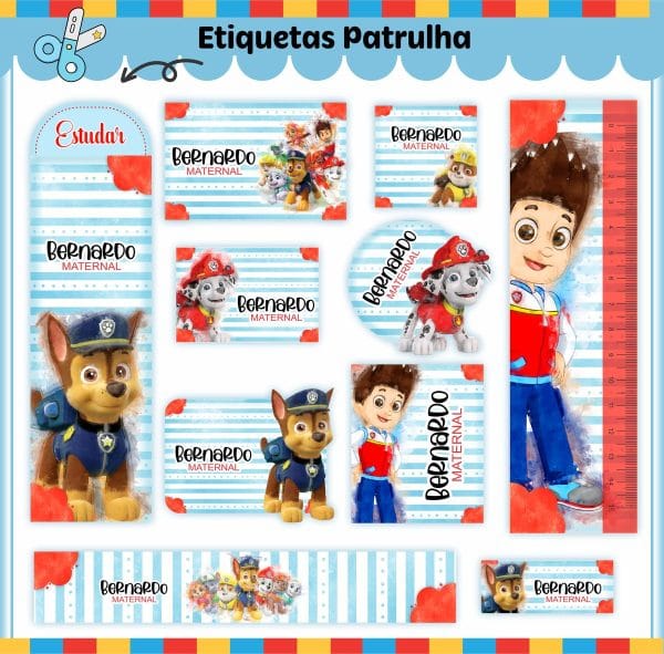Etiqueta Escolar Tema Patrulha Canina V2 - Arquivo Digital
