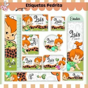Etiqueta Escolar Tema Pedrita - Arquivo Digital