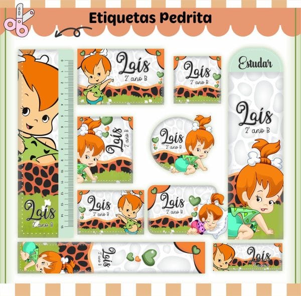 Etiqueta Escolar Tema Pedrita - Arquivo Digital