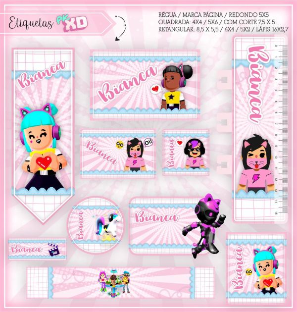 Etiqueta Escolar Tema PK XD Menina - Arquivo Digital