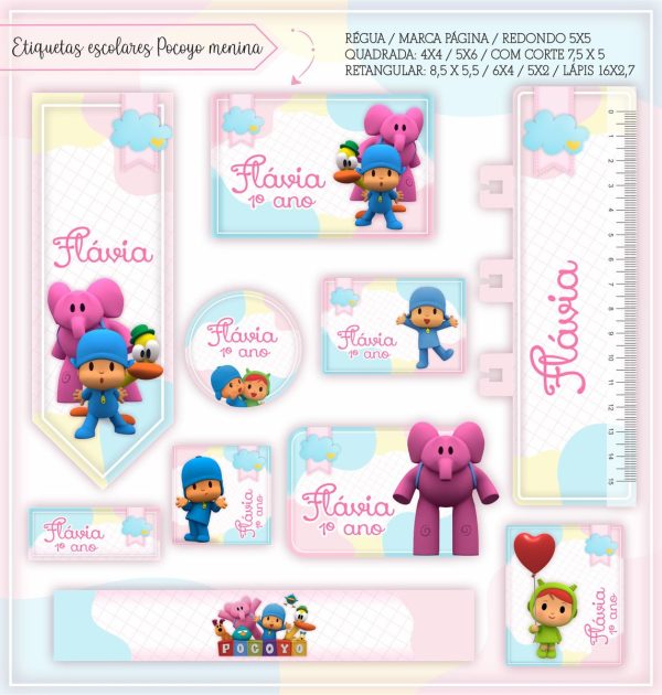 Etiqueta Escolar Tema Pocoyo Menina - Arquivo Digital
