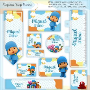 Etiqueta Escolar Tema Pocoyo Menino - Arquivo Digital