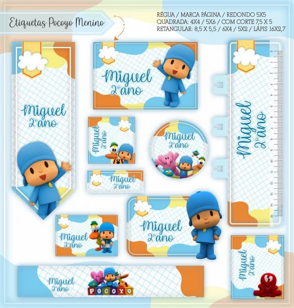 Etiqueta Escolar Tema Pocoyo Menino - Arquivo Digital