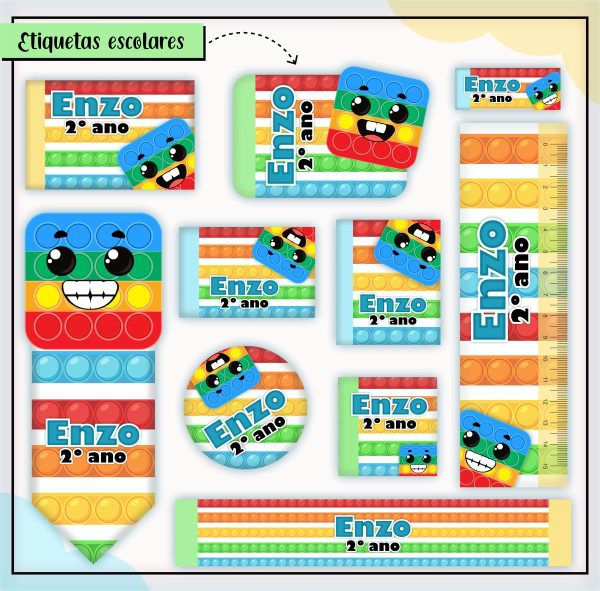 Etiqueta Escolar Tema Pop lt Menino - Arquivo Digital