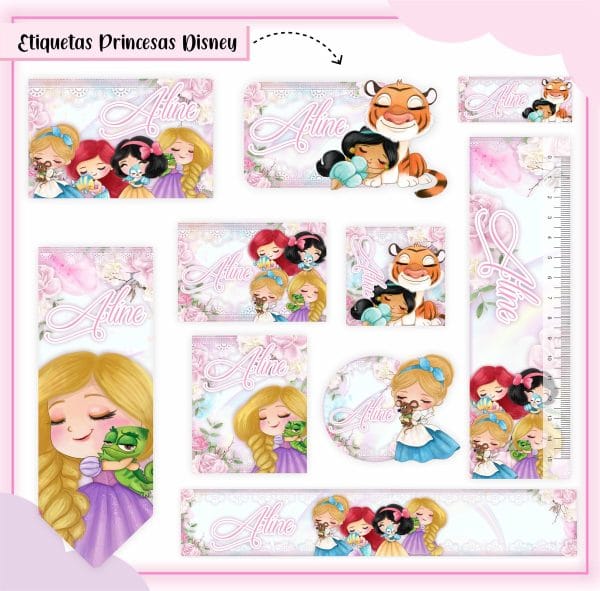 Etiqueta Escolar Tema Princesa Cute - Arquivo Digital