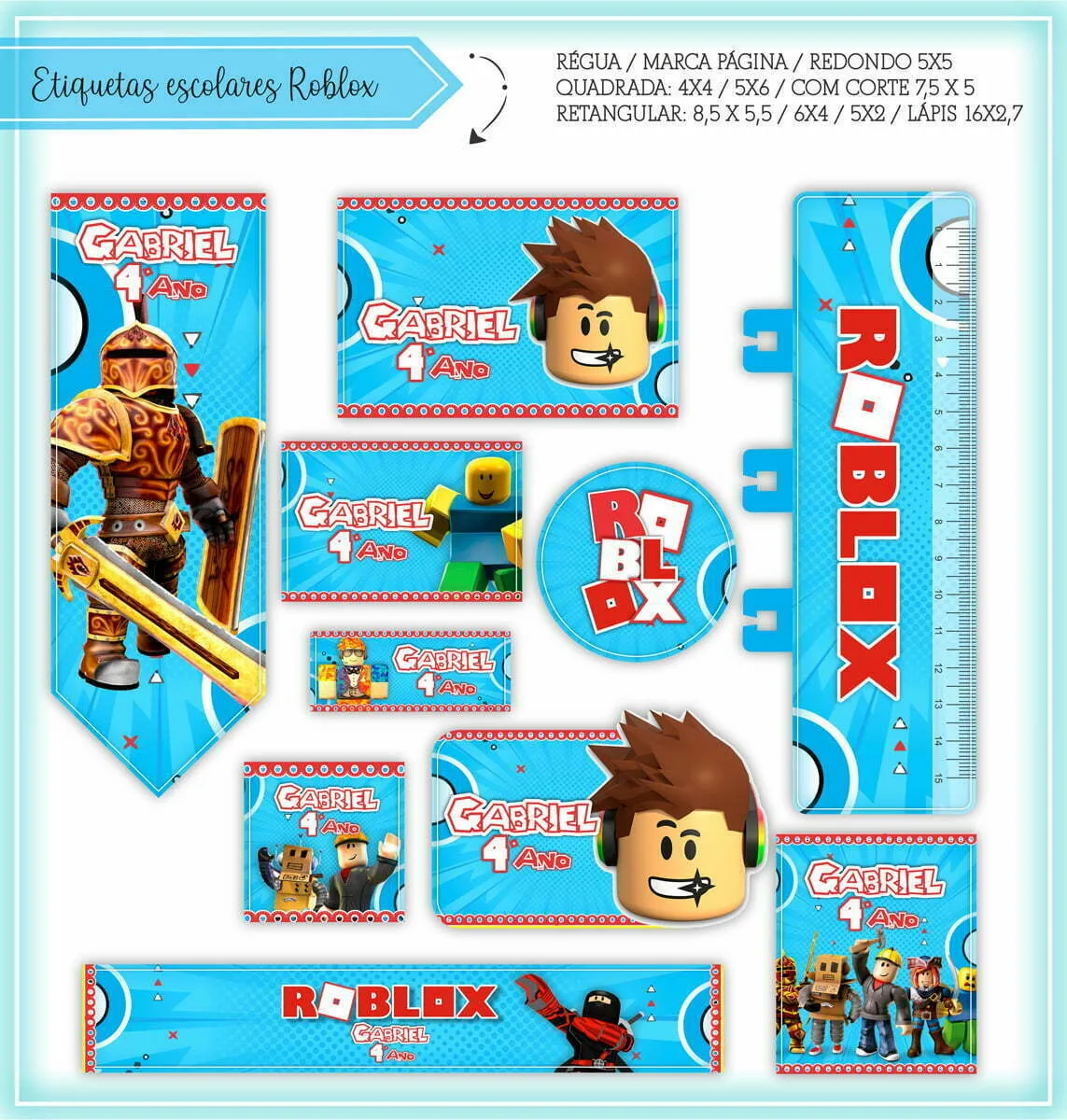 Etiqueta Escolar Tema Roblox - Arquivo Digital
