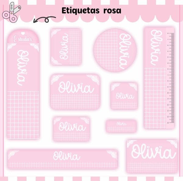 Etiqueta Escolar Tema Rosa Neutro - Arquivo Digital