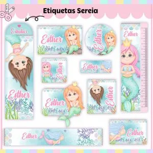 Etiqueta Escolar Tema Sereia V3 - Arquivo Digital