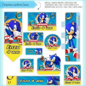 Etiqueta Escolar Tema Sonic - Arquivo Digital