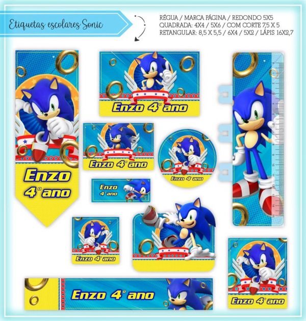 Etiqueta Escolar Tema Sonic - Arquivo Digital