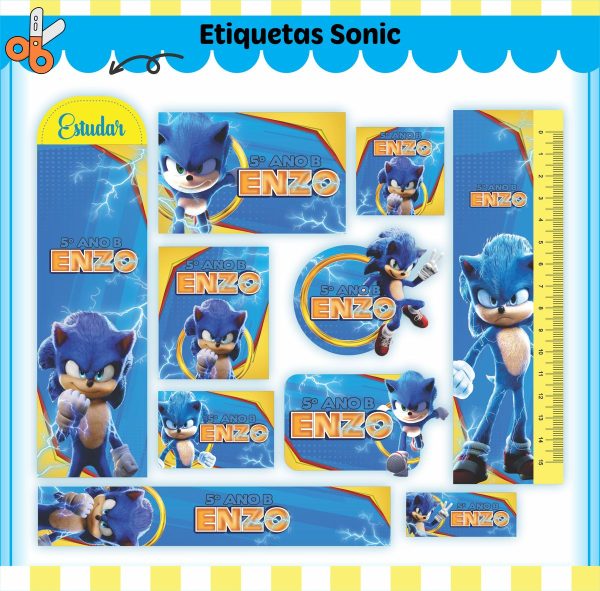 Etiqueta Escolar Tema Sonic V2 - Arquivo Digital