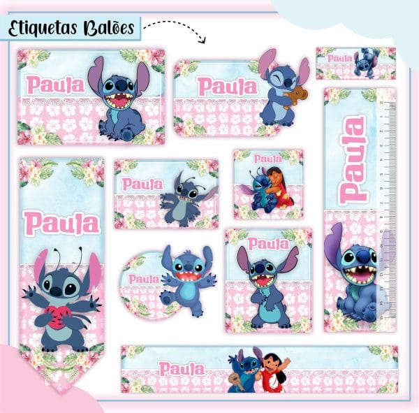 Etiqueta Escolar Tema Stitch - Arquivo Digital