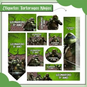 Etiqueta Escolar Tema Tartarugas Ninja - Arquivo Digital