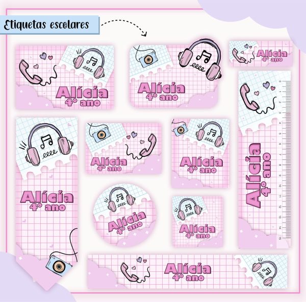 Etiqueta Escolar Tema Teen Menina - Arquivo Digital