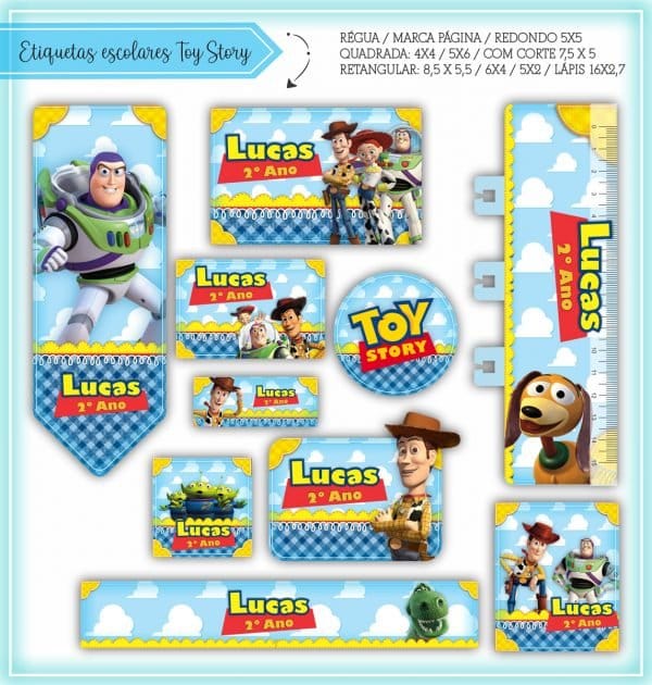 Etiqueta Escolar Tema Toy Story - Arquivo Digital