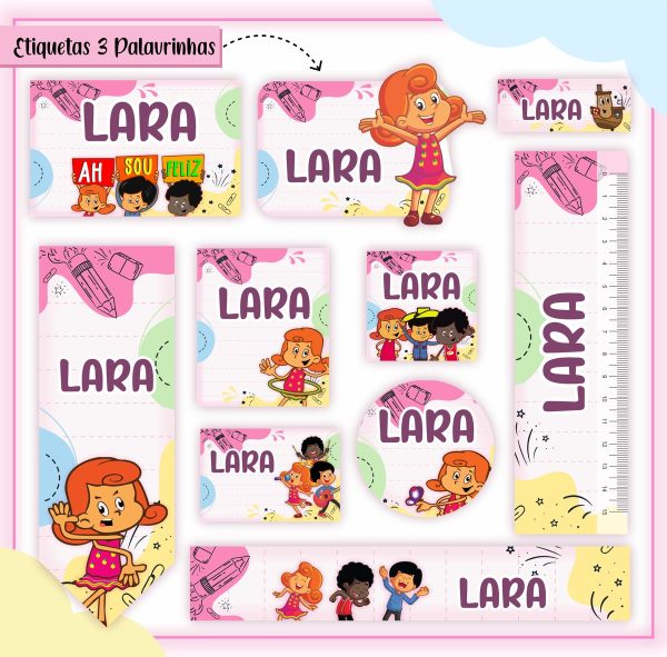 Etiqueta Escolar Tema Três Palavrinhas Menina - Arq. Digital
