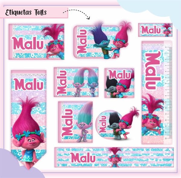 Etiqueta Escolar Tema Trolls - Arquivo Digital