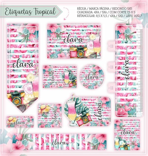 Etiqueta Escolar Tema Tropical - Arquivo Digital