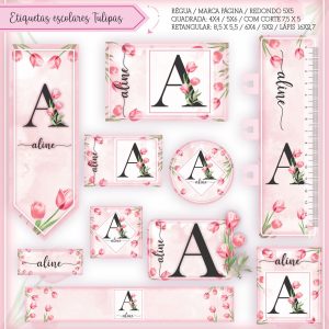 Etiqueta Escolar Tema Tulipas - Arquivo Digital